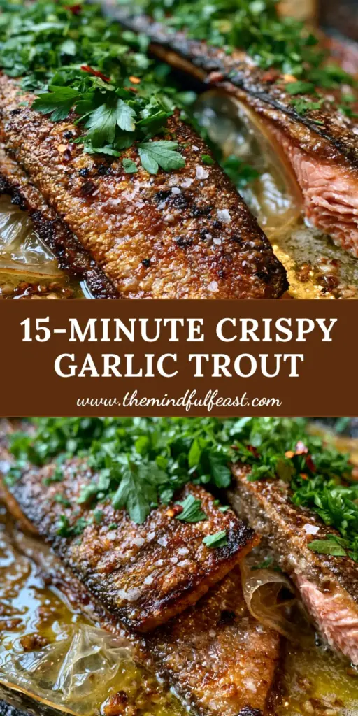 Pan-Seared Rainbow Trout with Crispy Skin and Lemon Garlic Butter 4 Close-up of Pan-seared rainbow trout in a cast iron skillet with crispy skin, garlic butter sauce, and caramelized lemons.