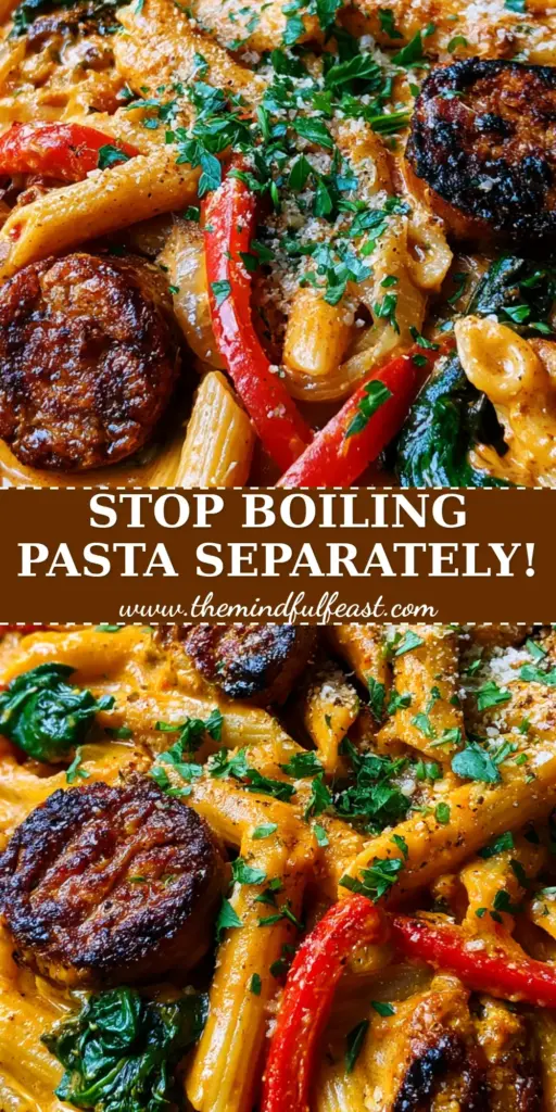 Creamy Spicy Cajun Sausage Pasta: The Ultimate One-Skillet Comfort Meal 4 Overhead view of Creamy Spicy Cajun Sausage Pasta in a black cast iron skillet with seared andouille and fresh parsley.