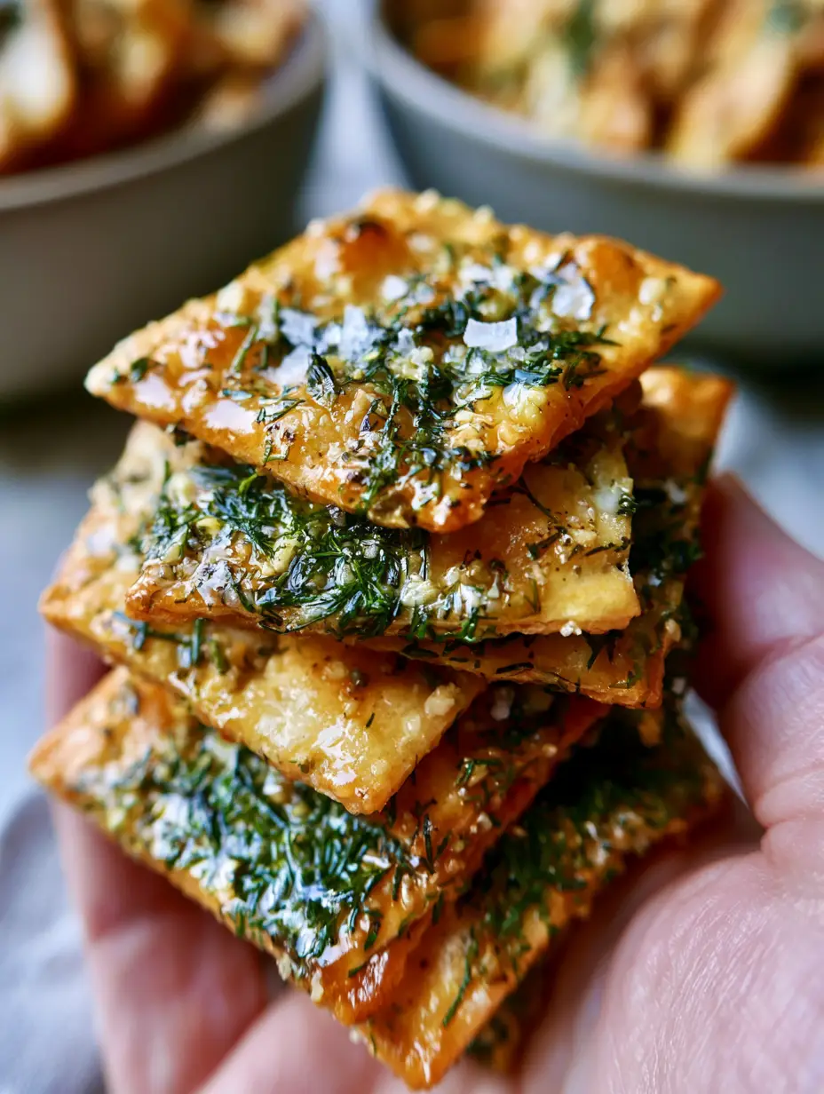 Dill pickle saltines: The Ultimate Crispy Seasoned Snack 4 Macro photography of seasoned saltine crackers with a savory oil glaze and green dill. (Dill pickle saltines)