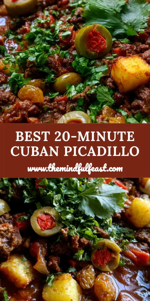 Cuban Picadillo: The Ultimate Savory Skillet with Crispy Potatoes 3 A top-down view of a cast iron skillet filled with Cuban picadillo featuring browned beef, olives, raisins, and crispy potatoes. (Cuban picadillo)