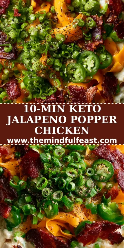 Jalapeno Popper Chicken Salad: The Ultimate Creamy and Smoky Low-Carb Recipe 4 A close-up vertical shot of Jalapeno Popper Chicken Salad in a white bowl with crispy bacon shards and bright orange cheddar curls.