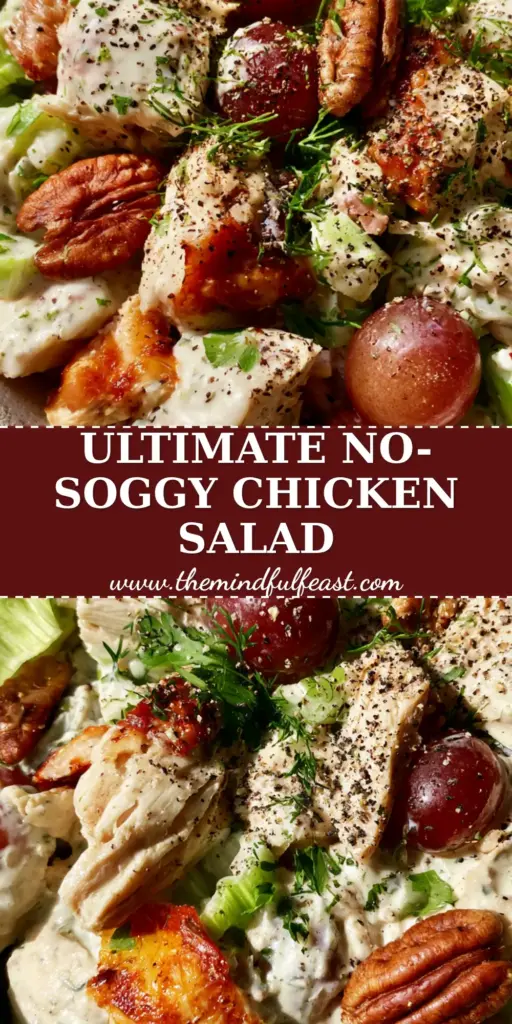 Chicken Salad Recipes: The Ultimate Creamy Rotisserie Chicken Salad with Grapes and Pecans 4 Overhead view of a vibrant rotisserie chicken salad with grapes and pecans in a rustic white bowl. (Chicken Salad Recipes)