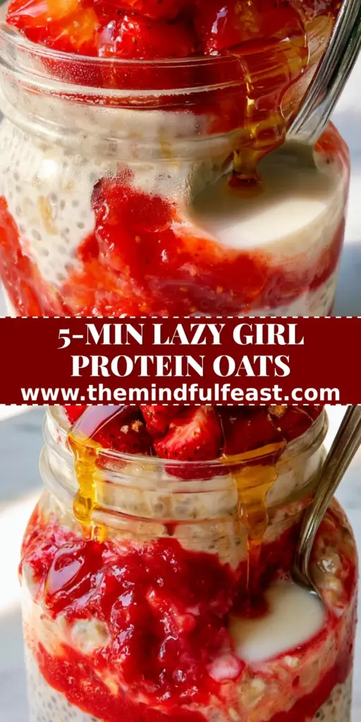 Overnight Oats Recipe: Creamy Strawberry Cheesecake Mason Jars 4 A towering mason jar of Strawberry Cheesecake overnight oats with a honey drizzle and graham cracker crumbs. (overnight oats recipe)