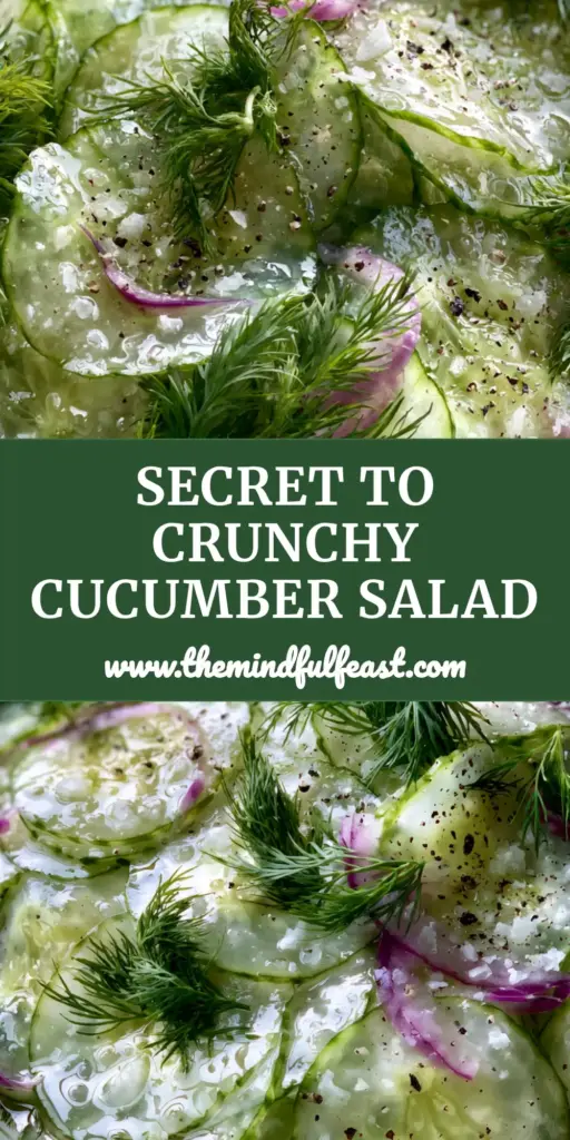 Vinegar Cucumber Salad with Fresh Dill and Slivered Red Onions 4 A rustic white ceramic bowl overflowing with paper-thin slices of vinegar cucumber salad garnished with fresh dill and red onions.