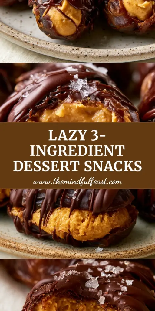 3-Ingredient Snacks: The Ultimate Chocolate Peanut Butter Stuffed Medjool Dates 4 A vertical collage showing the process of making 3-ingredient snacks with dates and peanut butter. (3-ingredient snacks)