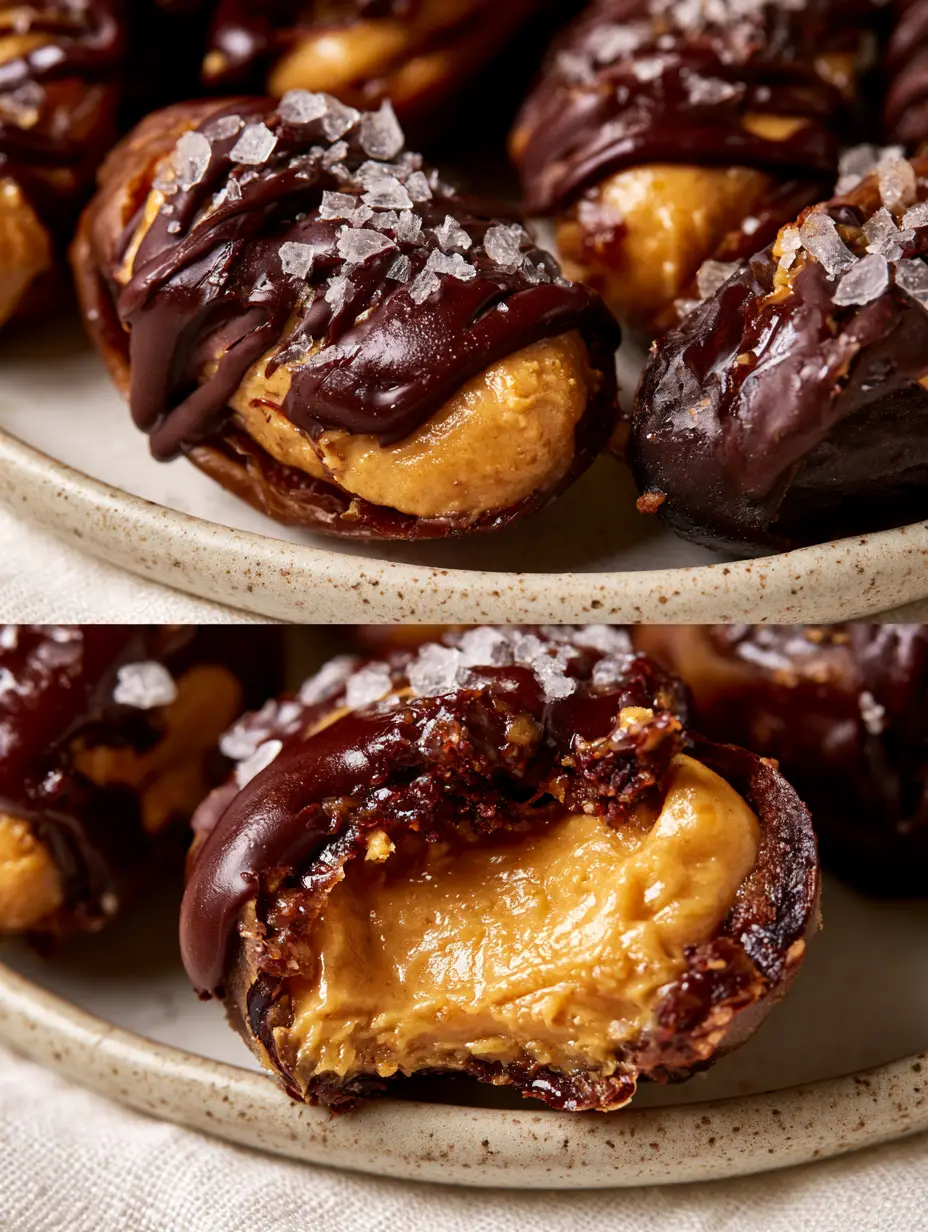 3-Ingredient Snacks: The Ultimate Chocolate Peanut Butter Stuffed Medjool Dates 3 Flat lay of 3-ingredient snacks featuring chocolate drizzled dates on a speckled plate. (3-ingredient snacks)
