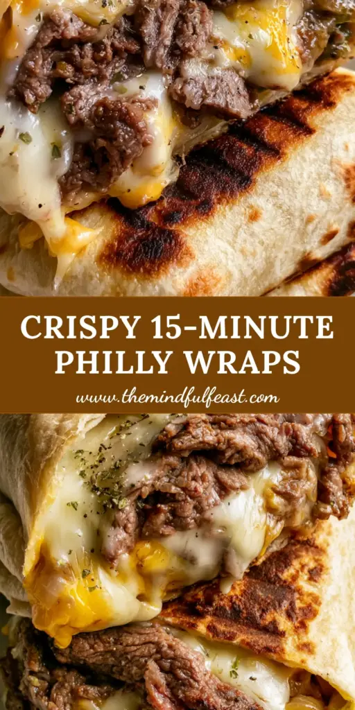 Philly Cheesesteak Grilled Wraps: The Ultimate Melty Steak Burrito 4 A stack of two Philly cheesesteak grilled wraps with dark char marks and melting cheese dripping from the center.