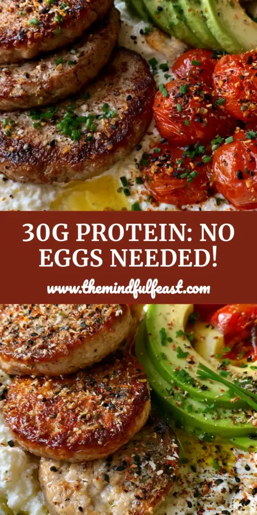 High Protein Breakfast Ideas: Savory Whipped Cottage Cheese Bowl with Seared Turkey Sausage 4 A savory breakfast bowl with whipped cottage cheese, seared turkey sausage, avocado, and blistered tomatoes. (High protein breakfast ideas)