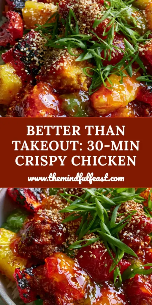 Sweet and Sour Chicken Recipe: The Secret to a Glossy, Craggy Crunch 3 A top-down view of a ceramic bowl containing crispy sweet and sour chicken with charred peppers, pineapple, and sesame seeds over jasmine rice. (sweet and sour chicken recipe)