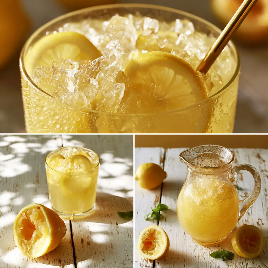 Classic Lemonade: The Ultimate Refreshing Pale Golden Summer Staple 1 Rustic glass pitcher of Classic Lemonade on weathered white wood surrounded by halved lemons and mint leaves.