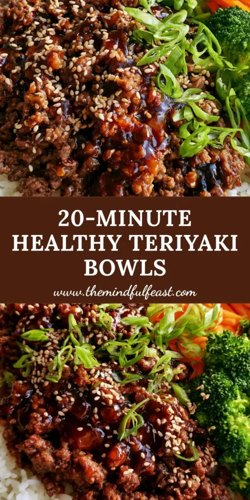 Teriyaki Bowl with Glossy Ground Beef and Crisp-Tender Broccoli 4 A professional food photograph of a Teriyaki Bowl in a charcoal grey bowl featuring glossy ground beef, emerald broccoli, and orange matchstick carrots.
