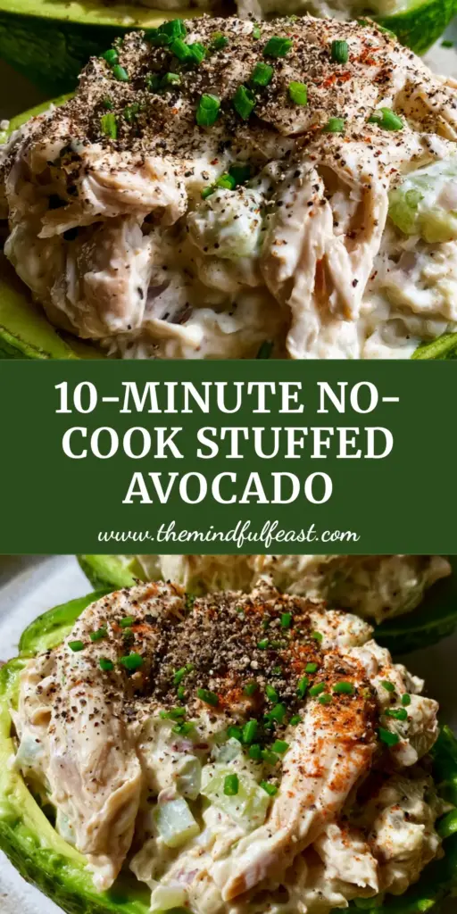 Chicken salad stuffed avocado with Creamy Greek Yogurt Dressing 3 A close-up shot of two vibrant Chicken salad stuffed avocado halves on a white plate, topped with chives and smoked paprika.