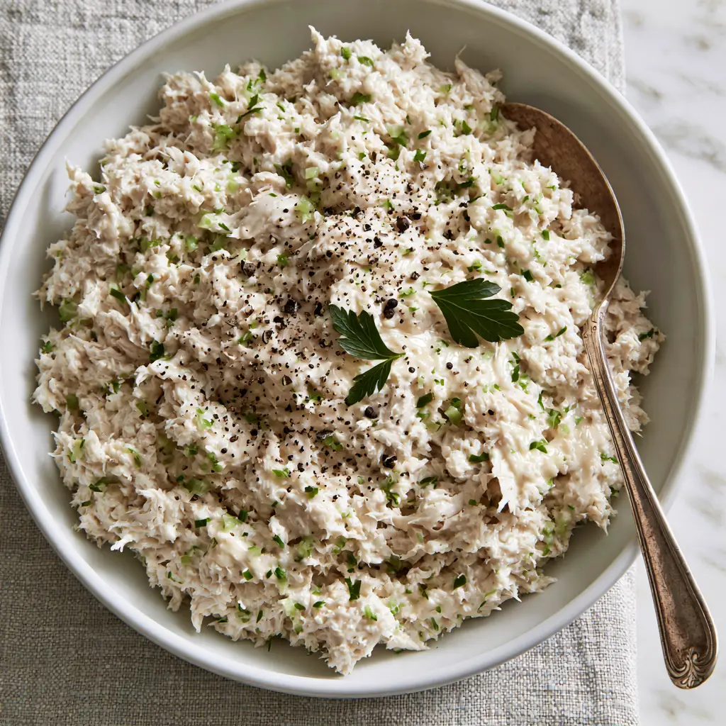 Chicken Salad Chick Classic Carol Recipe: The Ultimate Guide to Fluffy, Pulverized Perfection 2 Detailed close-up of pulverized chicken salad with glossy mayo and emerald celery flakes. (Chicken Salad Chick Classic Carol)