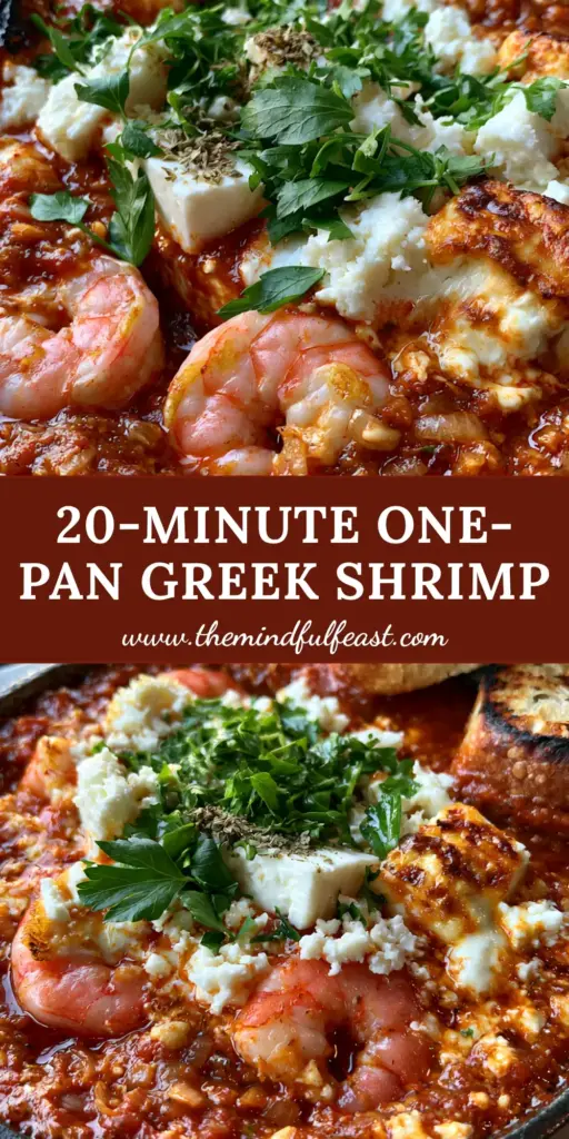 A rustic black cast iron skillet filled with Greek Shrimp Saganaki, featuring seared jumbo shrimp, bubbling tomato sauce, and toasted feta chunks with charred sourdough on the side.