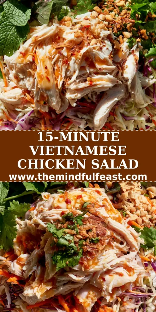 Vietnamese Chicken Salad: The Ultimate Crunchy Goi Ga with Nuoc Cham 4 A vibrant mountain of Vietnamese Chicken Salad with shredded cabbage, carrots, and succulent poached chicken topped with peanuts and herbs. (Vietnamese Chicken Salad)