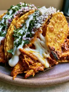Extreme close-up of air fryer tacos showing toasted edges and visible blisters on the yellow corn tortillas.