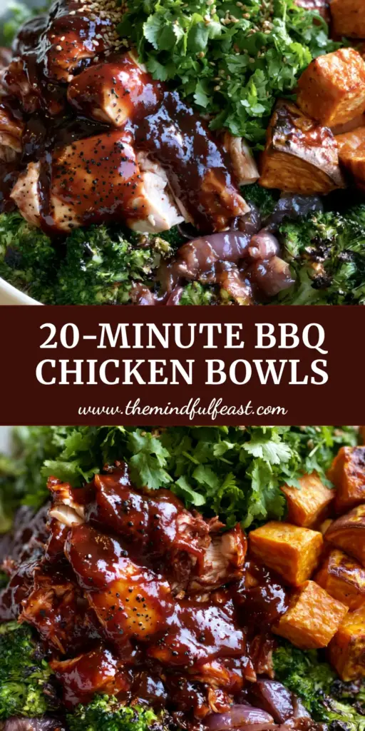 BBQ Chicken Sweet Potato Bowl with Charred Broccoli and Red Onions 4 A professional meal prep BBQ chicken sweet potato bowl in a matte white ceramic bowl featuring shredded mahogany chicken, charred broccoli, and caramelized sweet potatoes.