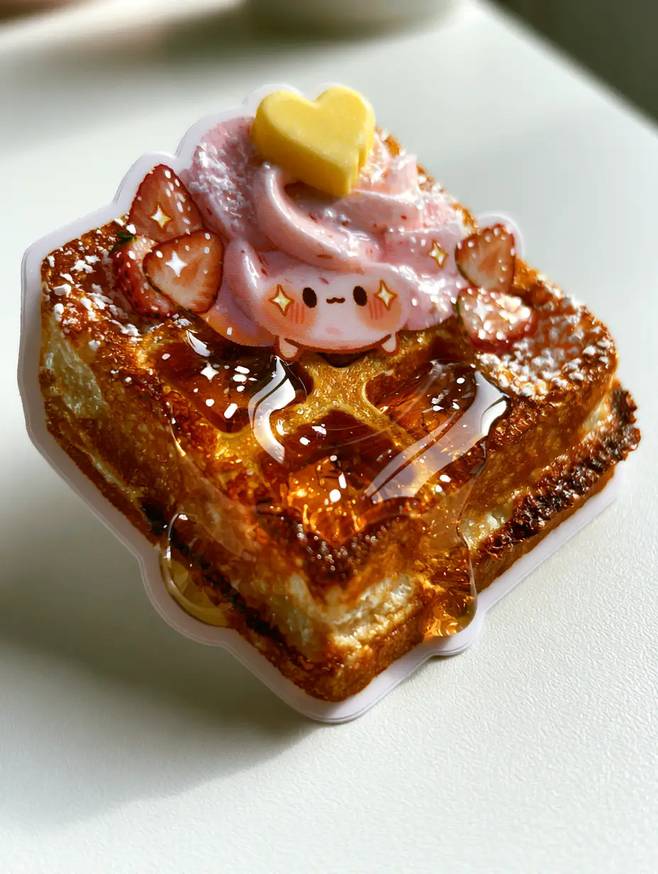 Kawaii Waffles Clipart: How to Make The Ultimate Aesthetic Belgian Waffles 3 Close up of a die-cut sticker showing a kawaii waffle with blushing cheeks and syrup pockets. (kawaii waffles clipart)