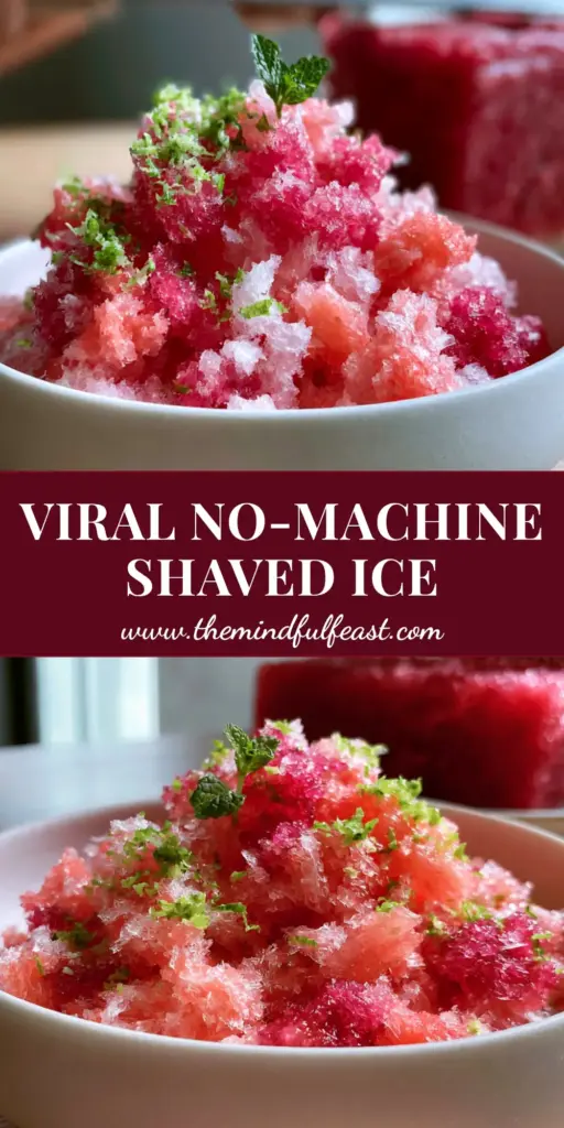 A close-up shot of a mound of fluffy magenta watermelon shaved ice in a matte white ceramic bowl on an oak table. (watermelon shaved ice)