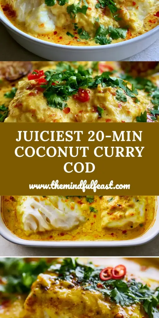 Coconut Curry Baked Cod with Flaky White Fish and Velvety Gold Sauce 3 A white ceramic dish filled with coconut curry baked cod, featuring golden sauce, red chili oil droplets, and fresh cilantro.