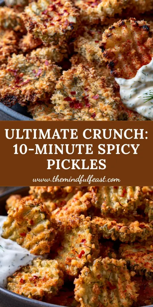 Spicy Dill Pickle Chips: The Ultimate Panko-Crusted Crunch Recipe 4 A stack of golden-brown spicy dill pickle chips in a matte charcoal bowl garnished with red pepper flakes and dill.