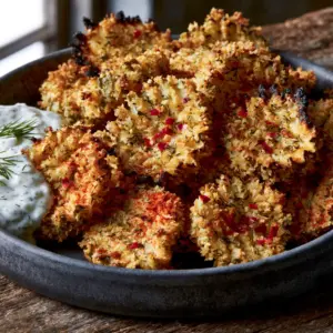 Ultra-crunchy crinkle-cut spicy dill pickle chips with visible dried dill and red chili flakes in a charcoal bowl.