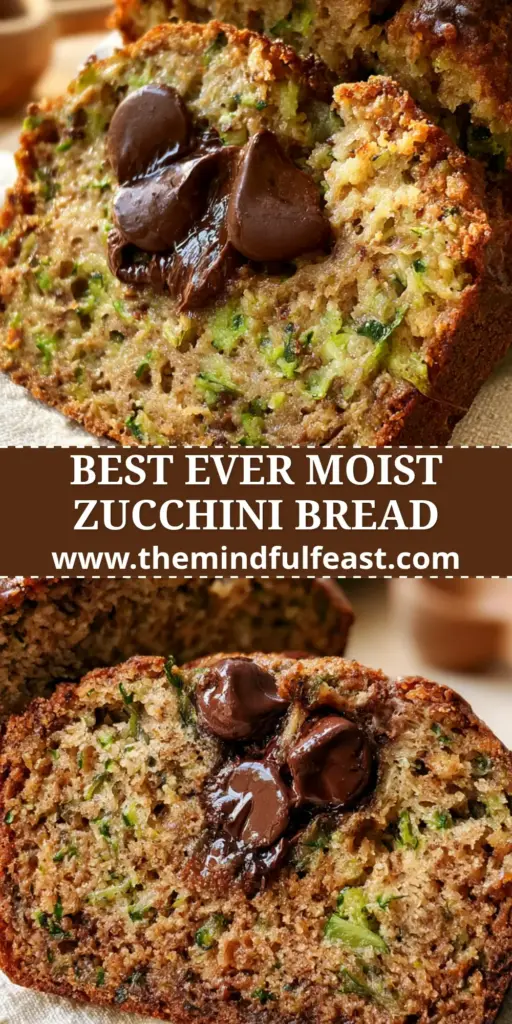 A thick slice of moist Zucchini bread with dark chocolate chips and visible green flecks on a linen napkin.