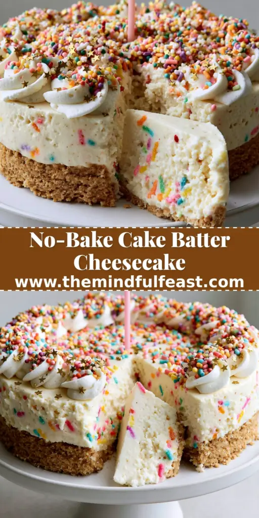 Birthday Cheesecake: The Ultimate No-Bake Funfetti Celebration Dessert 4 A smooth no-bake Birthday Cheesecake with rainbow sprinkles, gold stars, and a single pink candle on a white stand.