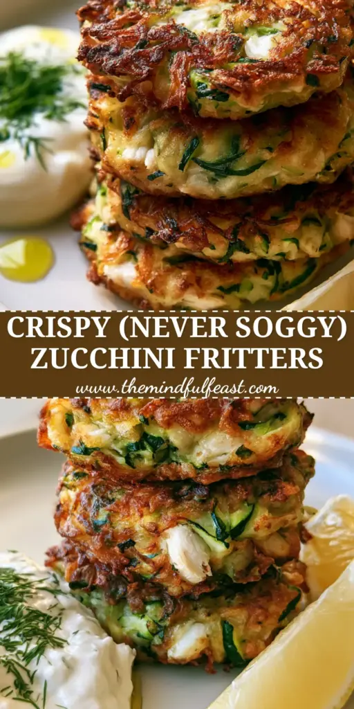 Chicken Zucchini Fritters with Creamy Lemon Garlic Greek Yogurt Dip 4 A stack of three crispy chicken zucchini fritters with lacy edges, served with a creamy garlic dip and lemon wedges on a white plate. (chicken zucchini fritters)