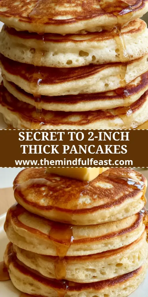 American Pancakes: The Ultimate Extra-Thick Buttermilk Stack 4 A towering stack of four extra-thick American pancakes topped with a melting butter pat and dripping maple syrup on a white ceramic plate.