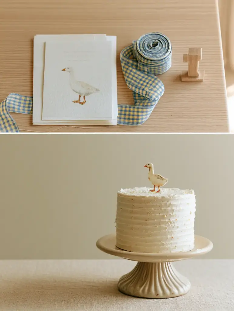 One Silly Goose Birthday Party: The Ultimate Vanilla Sponge Cake and Hosting Guide 1 Side-profile macro shot of a hand-drawn goose cake with white textured buttercream for a One Silly Goose birthday party.