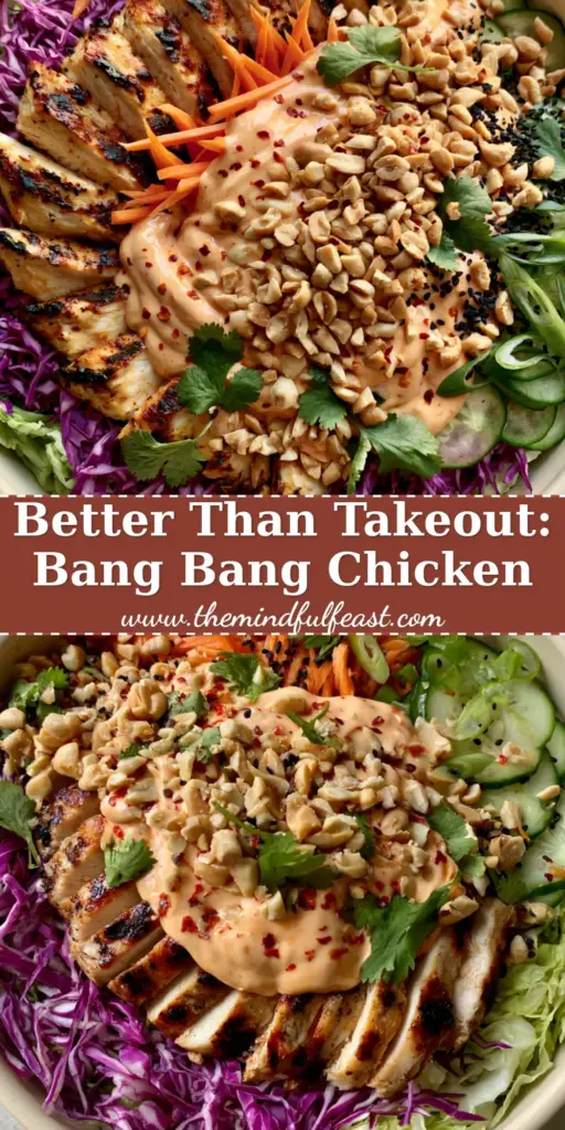Bang Bang Chicken Salad with Creamy Spicy Mayo and Golden Pan-Seared Chicken 4 A high-angle smartphone photo of a Bang Bang chicken salad in a matte cream bowl with seared chicken, purple cabbage, and spicy mayo drizzle.