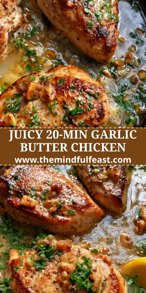 A top-down shot of three golden-brown chicken breasts sizzling in a garlic butter sauce with fresh parsley and lemon. (Easy Chicken Breast Recipe)
