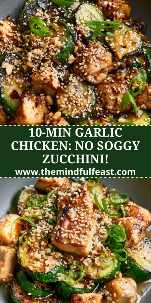A top-down view of a gourmet zucchini stir fry with golden seared chicken and garlic butter glaze in a grey bowl. (zucchini stir fry)