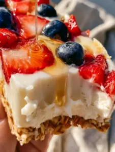 Extreme close-up of a dense, velvety frozen yogurt bar showing a clean bite and embedded berries. (frozen yogurt bars)