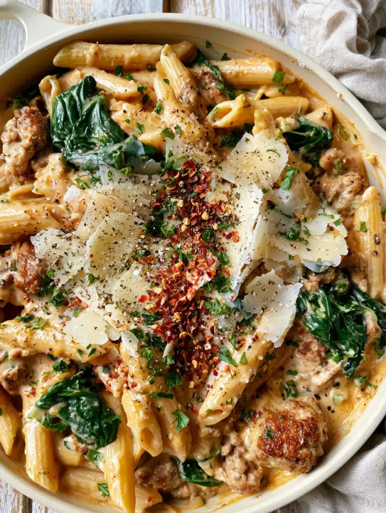 Top-down view of chicken in a cast iron skillet with bubbling butter sauce and emerald parsley. (Easy Chicken Breast Recipe)
