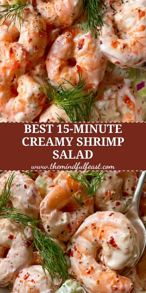Shrimp Salad Recipe: The Ultimate Creamy Lemon and Dill Experience 3 A top-down Pinterest-style graphic for a Shrimp Salad recipe featuring creamy shrimp with fresh dill in a white bowl.