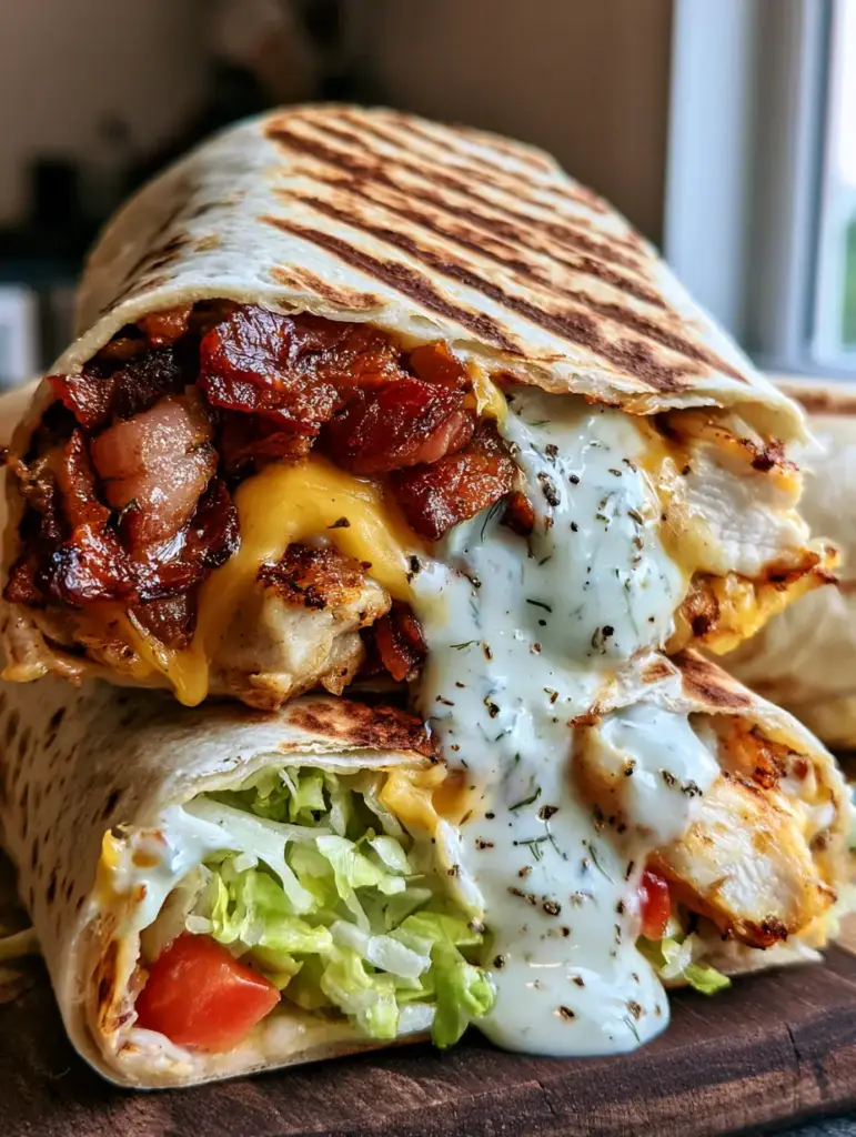 Cheesy Bacon Ranch Wraps: The Ultimate Guide to the Perfect Crispy Toasted Crunch 2 Extreme macro cross-section of Cheesy Bacon Ranch Wraps with oozing cheddar and thick-cut bacon on a wooden board. (Cheesy Bacon Ranch Wraps)