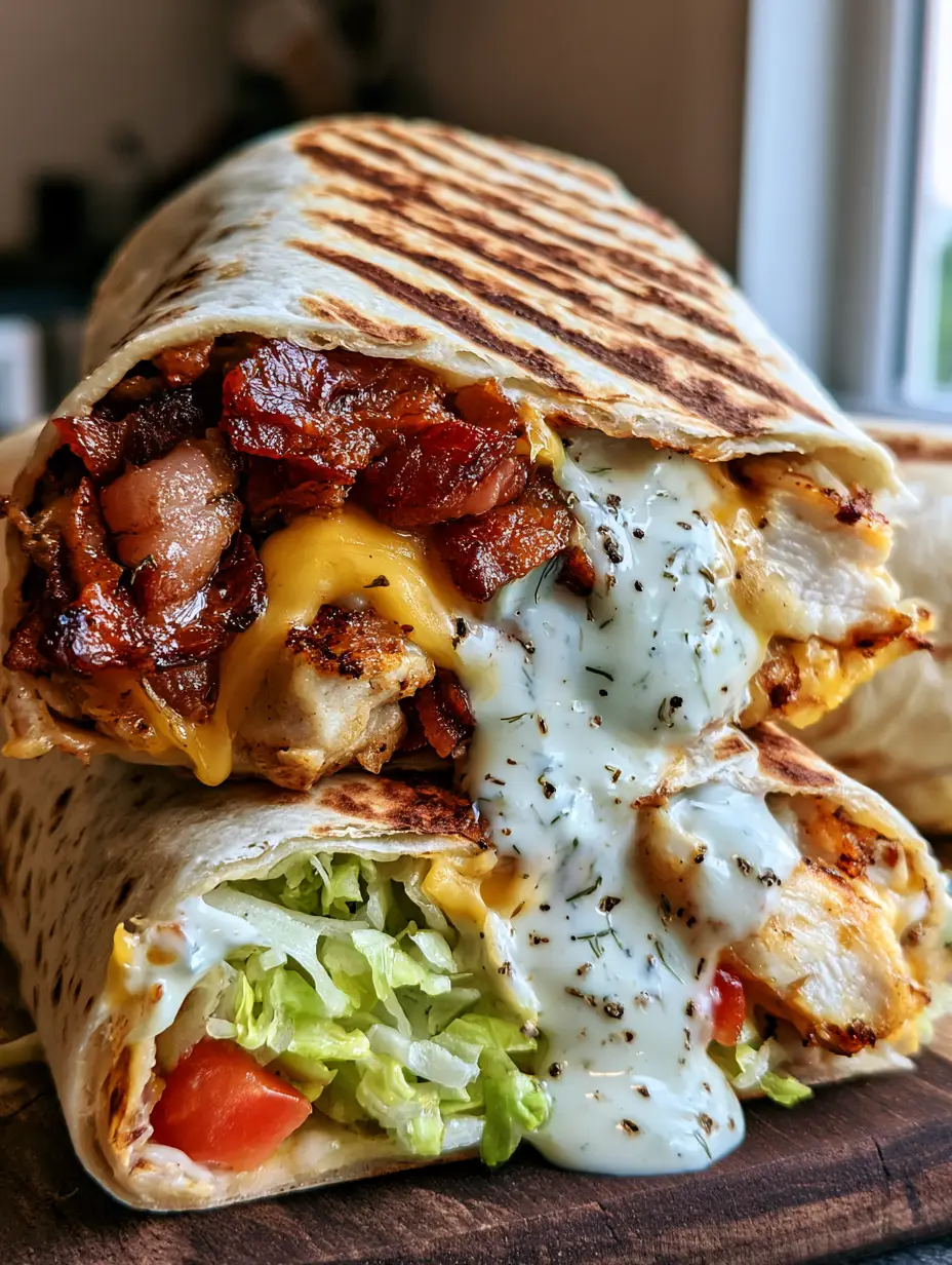 Cheesy Bacon Ranch Wraps: The Ultimate Guide to the Perfect Crispy Toasted Crunch 3 Extreme macro cross-section of Cheesy Bacon Ranch Wraps with oozing cheddar and thick-cut bacon on a wooden board. (Cheesy Bacon Ranch Wraps)