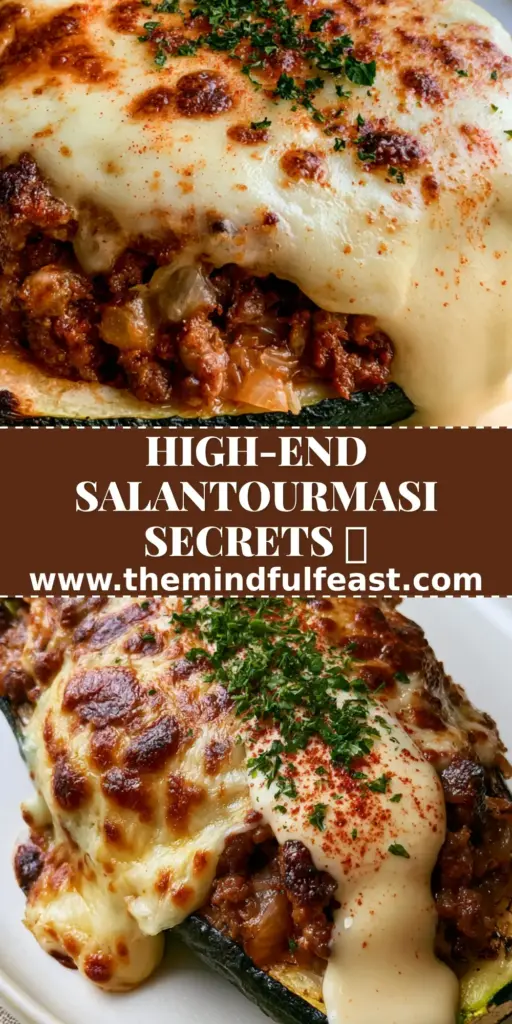 Salantourmasi: The Ultimate Gourmet Stuffed Zucchini Boat with Garlic Aioli 4 A gourmet Salantourmasi stuffed zucchini boat with bubbly toasted cheese and a creamy garlic aioli drizzle. (Salantourmasi)