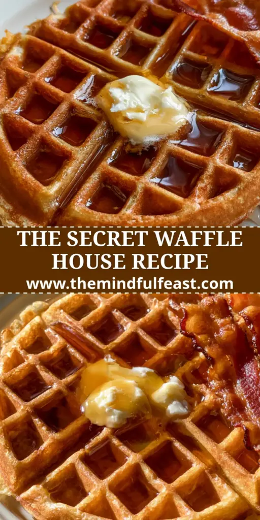Waffle House Waffles: The Ultimate Copycat Recipe for Thin, Crispy Malted Waffles 3 A close-up shot of Waffle House waffles with golden brown crispy edges, shimmering amber maple syrup filling the wells, and a melting pool of salted butter on a white vintage plate.