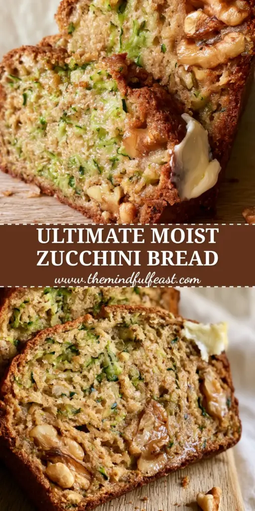 Zucchini Bread Recipe: The Ultimate Moist Walnut Loaf with a Caramelized Crust 4 A thick, generous slice of moist zucchini bread leaning against a rustic loaf with melting salted butter and toasted walnuts. (Zucchini bread recipe)