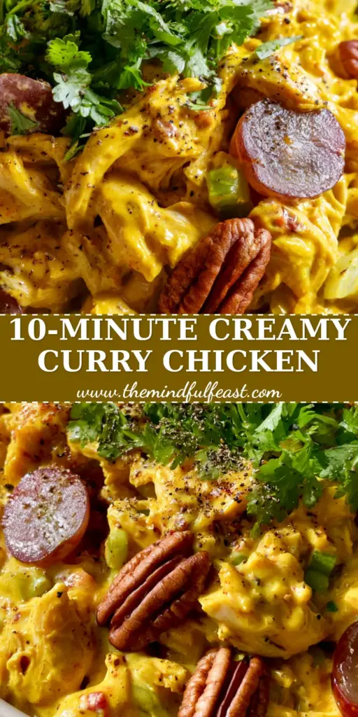 Curry Chicken Salad with Grapes and Toasted Pecans (Vibrant & Creamy) 4 A vibrant bowl of curry chicken salad with golden turmeric dressing, purple grapes, and toasted pecans. (curry chicken salad)