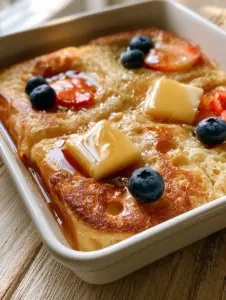 Smartphone food photography showing the aerated sponge-like crumb of a golden-brown sheet pan pancake in a white ceramic dish. (pancake recipes)