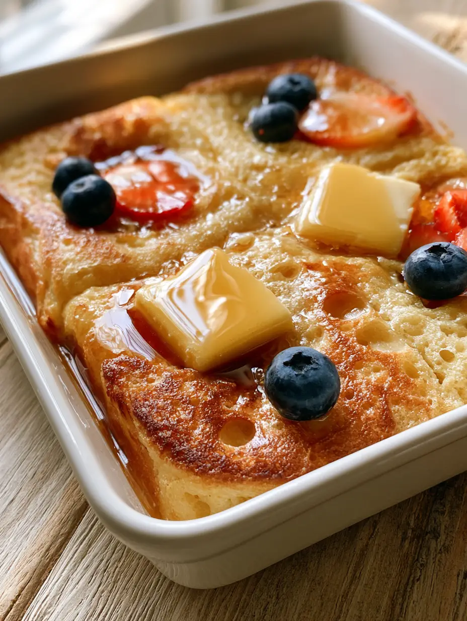 Pancake Recipes: The Ultimate Fluffy Sheet Pan Baked Pancakes 3 Smartphone food photography showing the aerated sponge-like crumb of a golden-brown sheet pan pancake in a white ceramic dish. (pancake recipes)