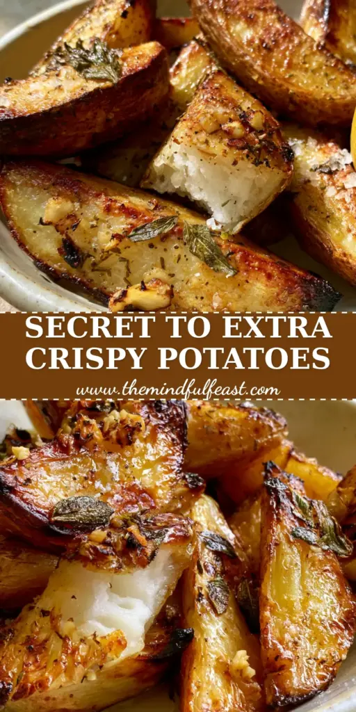 Greek Potatoes Recipe: Extra Crispy Lemon & Garlic Wedges 3 Thick-cut crispy Greek potatoes recipe with lemon, garlic, and oregano in a ceramic dish.