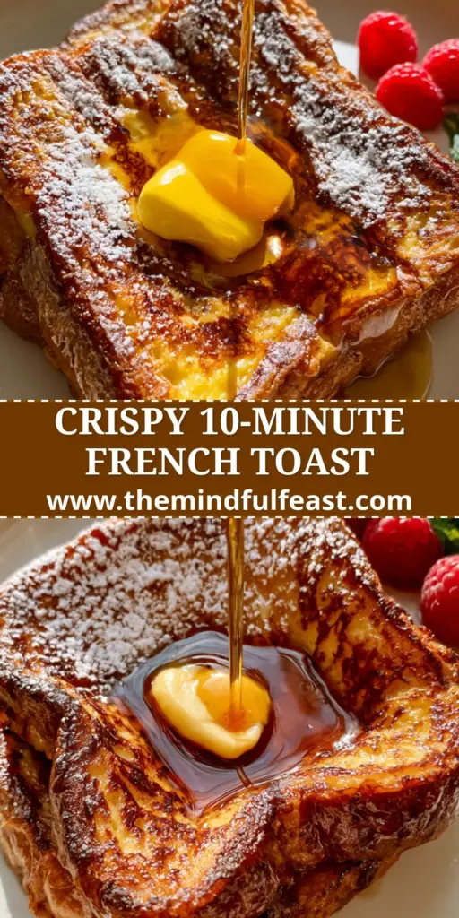 Air Fryer French Toast: The Secret to a Perfectly Crispy Brioche Breakfast 4 A stack of two thick brioche slices of Air Fryer French Toast topped with melting butter, maple syrup, raspberries, and mint on a white plate.