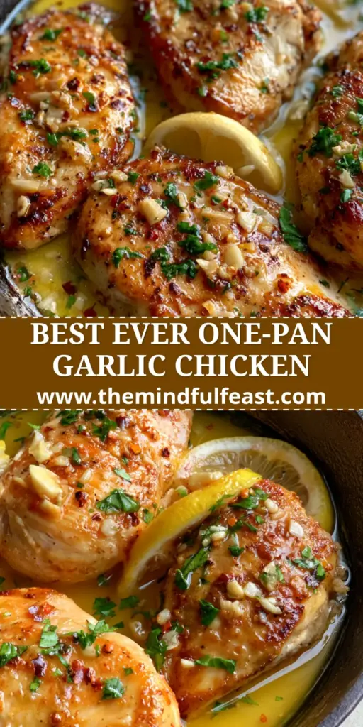 Chicken Dinner Recipes: The Ultimate Garlic Butter Pan-Seared Skillet 4 A rustic cast iron skillet featuring golden-brown seared chicken breasts drenched in garlic butter sauce with parsley and lemon wedges. (Chicken Dinner Recipes)