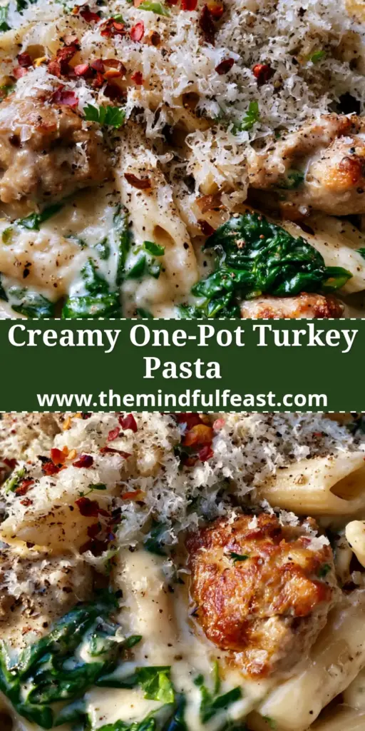 Ground Turkey Spinach Pasta with a Velvety Garlic Cream Sauce 4 A close-up smartphone photo of creamy Ground Turkey Spinach Pasta in a matte ceramic bowl, topped with snowy parmesan and red chili flakes.