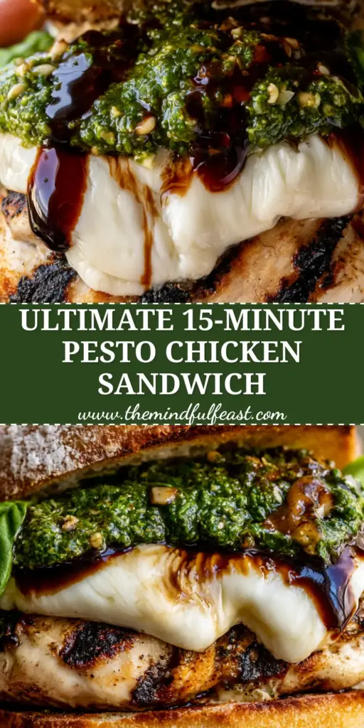 Pesto Grilled Chicken Sandwich Recipe: The Ultimate Gourmet Ciabatta Melt 4 A gourmet Pesto Grilled Chicken Sandwich Recipe held in hands showing layers of charred chicken, cascading mozzarella, and balsamic glaze.